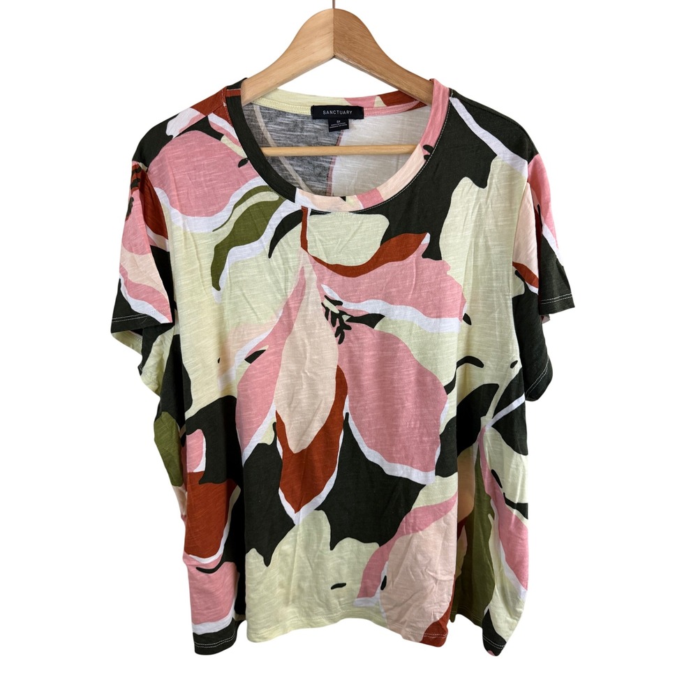 Sanctuary Floral Print T-Shirt Women 3X Multicolor Short Sleeve Slub Knit